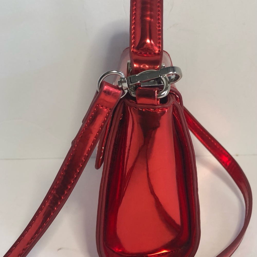 Skinny Dip Shiny Small Red Handbag. Coca-Cola Inner Lining. Magnet Closure. - Picture 6 of 9